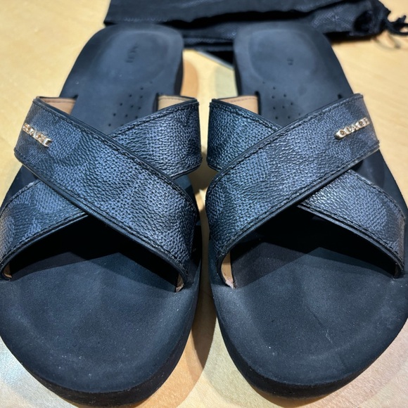 AUTHENTIC COACH Janine Leather Upper, Foam Logo Monogrammed Slides Sandals - Picture 4 of 11